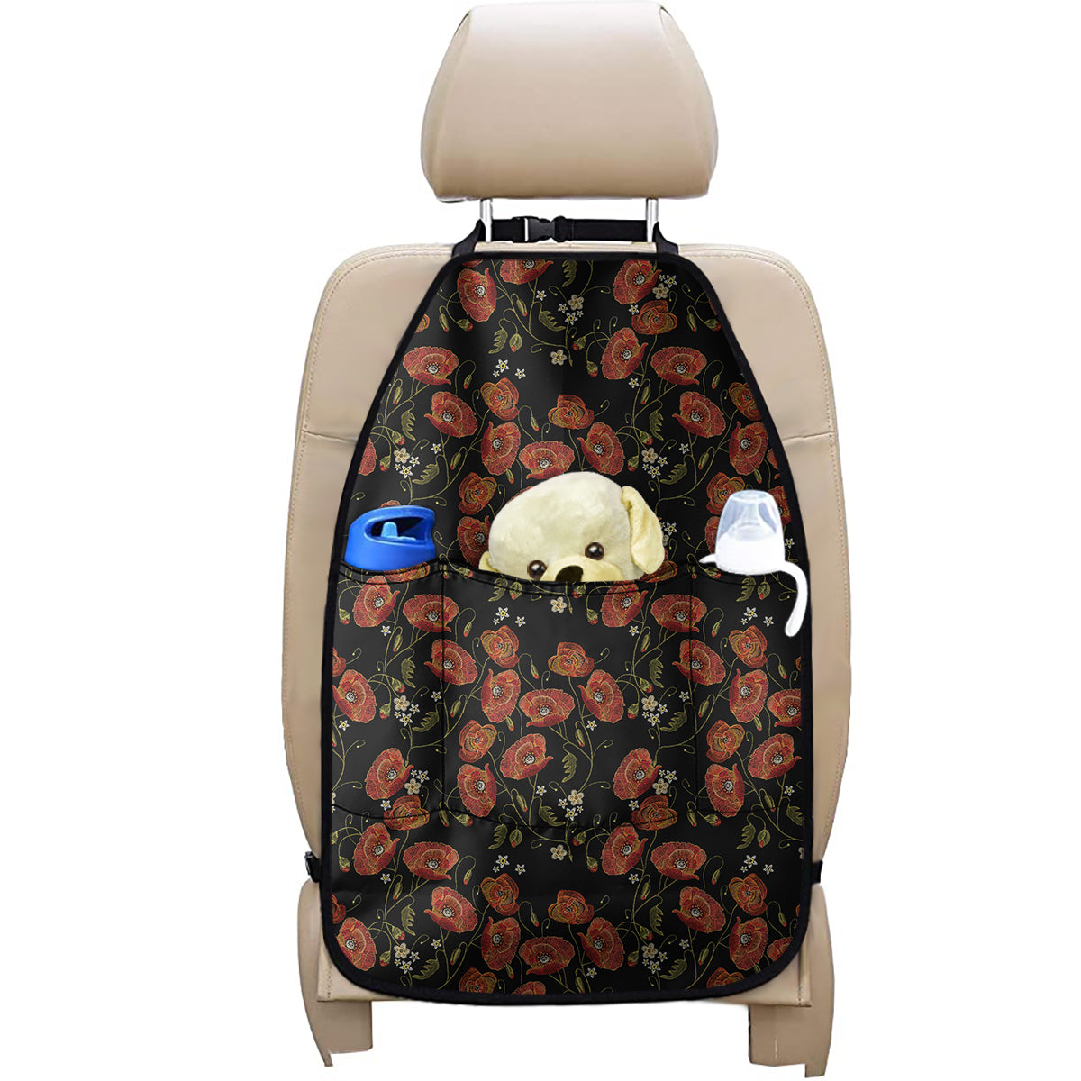 Embroidery Poppy Pattern Print Car Seat Organizers