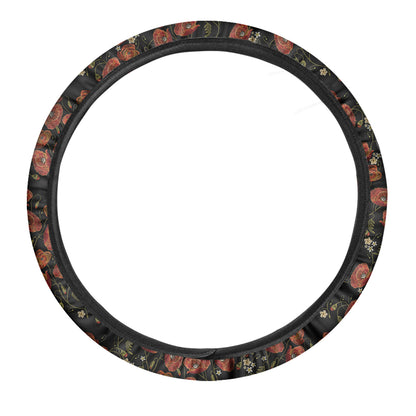 Embroidery Poppy Pattern Print Car Steering Wheel Cover