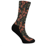 Embroidery Poppy Pattern Print Crew Socks