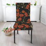 Embroidery Poppy Pattern Print Dining Chair Slipcover