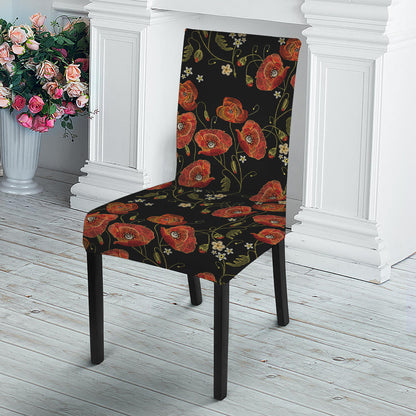 Embroidery Poppy Pattern Print Dining Chair Slipcover