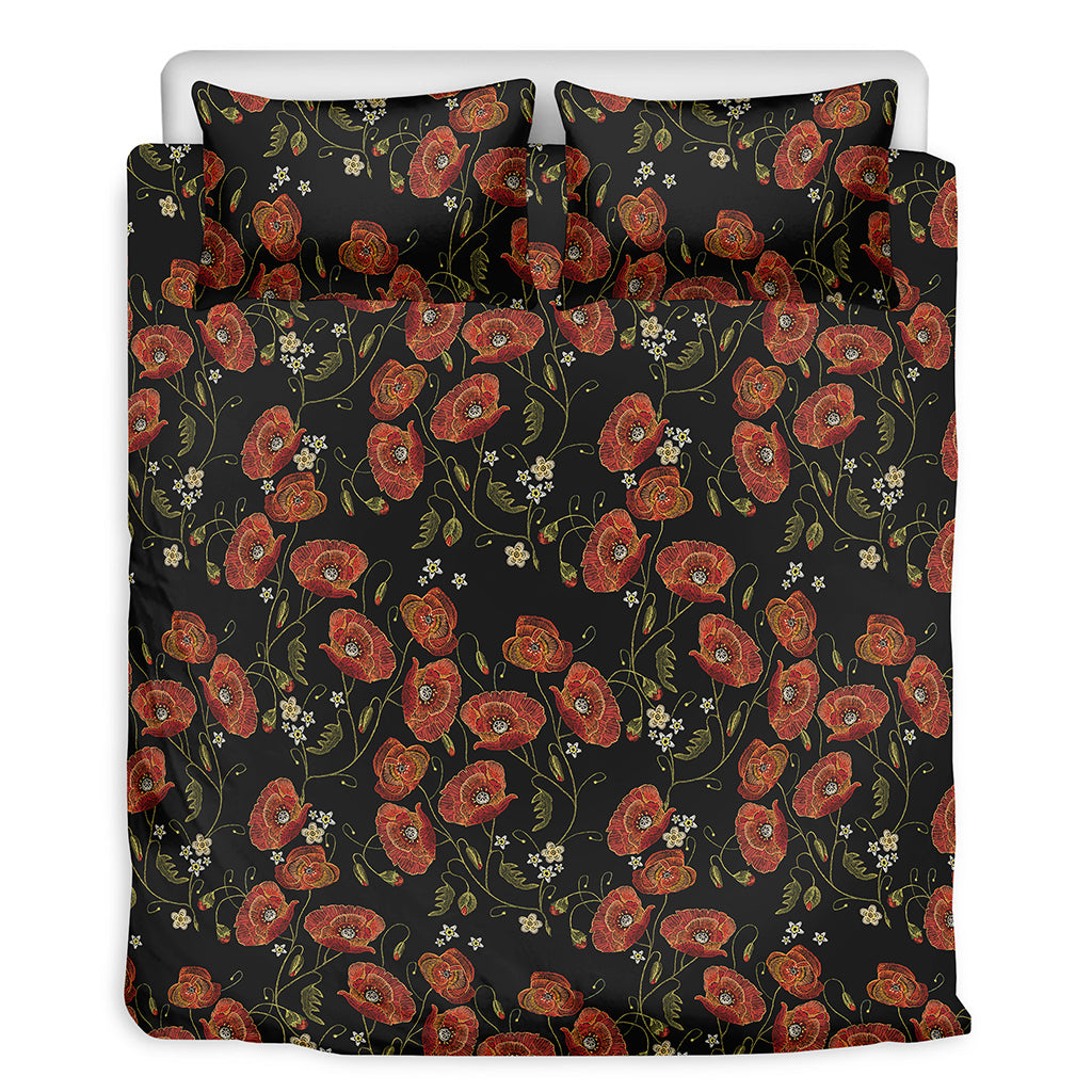 Embroidery Poppy Pattern Print Duvet Cover Bedding Set