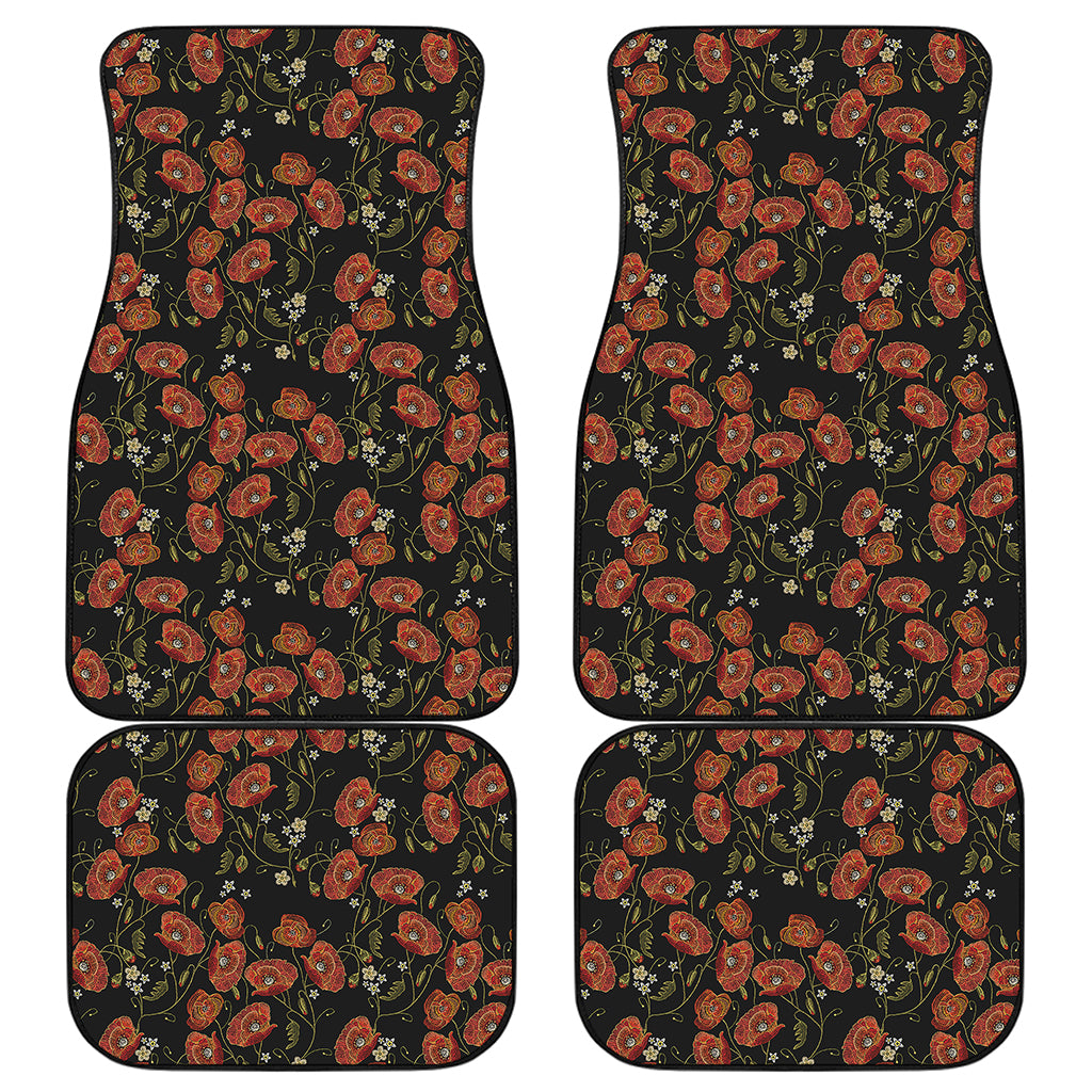 Embroidery Poppy Pattern Print Front and Back Car Floor Mats