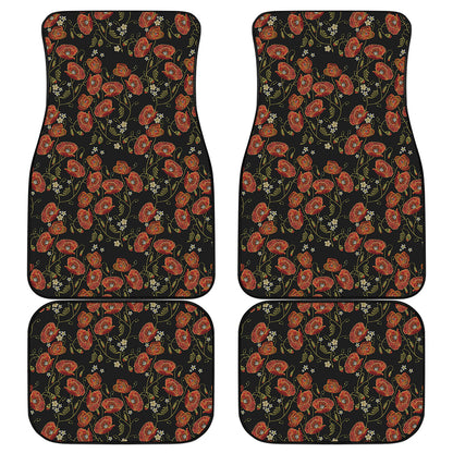 Embroidery Poppy Pattern Print Front and Back Car Floor Mats