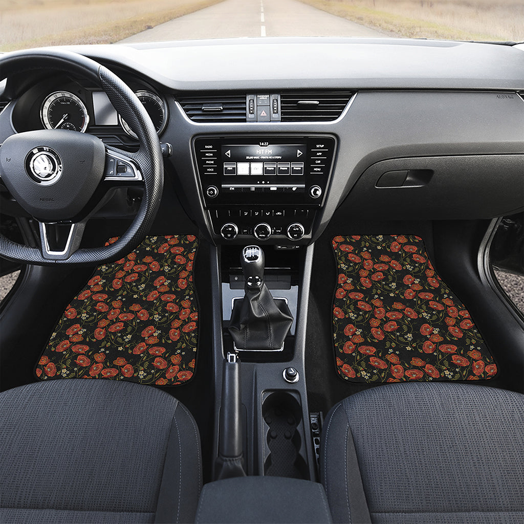 Embroidery Poppy Pattern Print Front and Back Car Floor Mats