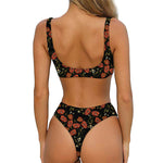 Embroidery Poppy Pattern Print Front Bow Tie Bikini