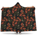 Embroidery Poppy Pattern Print Hooded Blanket
