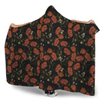 Embroidery Poppy Pattern Print Hooded Blanket