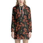 Embroidery Poppy Pattern Print Hoodie Dress