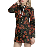 Embroidery Poppy Pattern Print Hoodie Dress