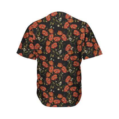 Embroidery Poppy Pattern Print Men's Baseball Jersey
