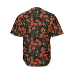 Embroidery Poppy Pattern Print Men's Baseball Jersey