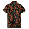Embroidery Poppy Pattern Print Men's Short Sleeve Shirt