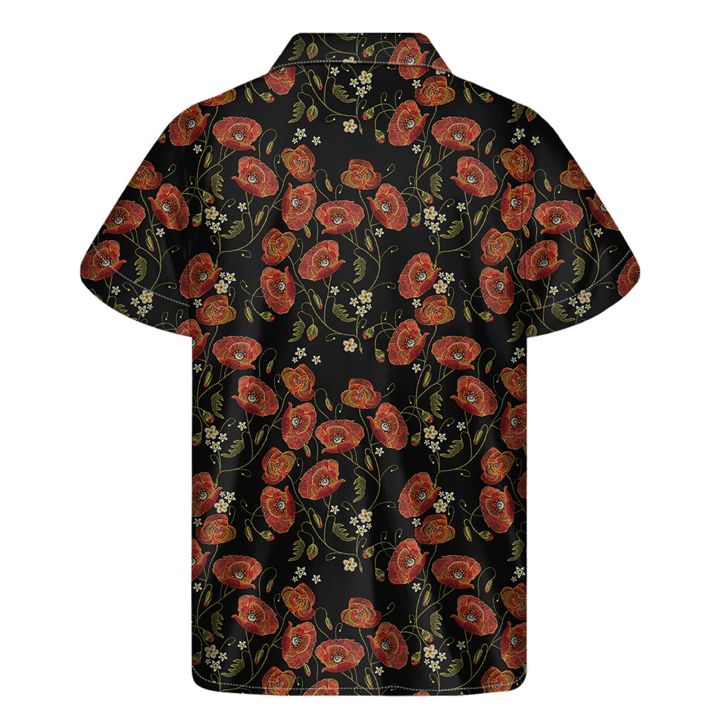 Embroidery Poppy Pattern Print Men's Short Sleeve Shirt