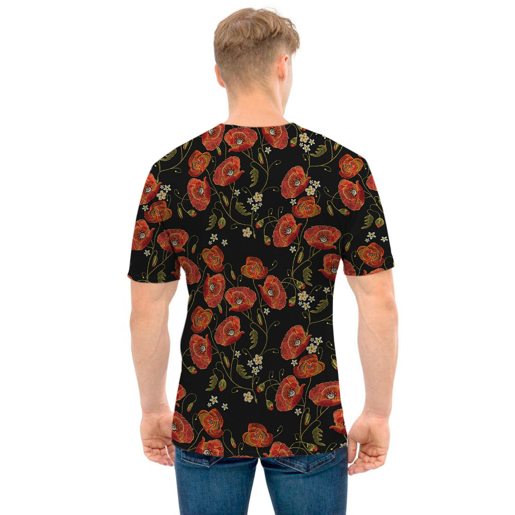 Embroidery Poppy Pattern Print Men's T-Shirt