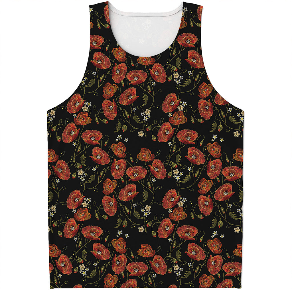 Embroidery Poppy Pattern Print Men's Tank Top