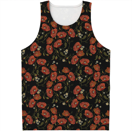 Embroidery Poppy Pattern Print Men's Tank Top