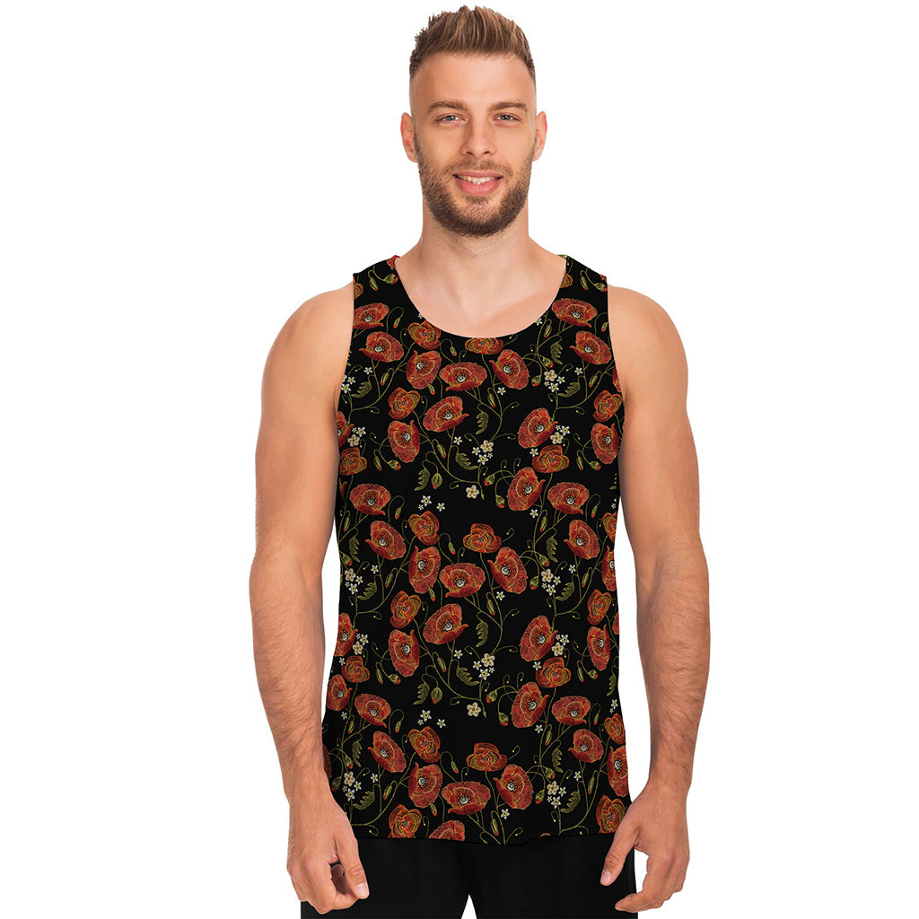 Embroidery Poppy Pattern Print Men's Tank Top