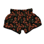 Embroidery Poppy Pattern Print Muay Thai Boxing Shorts