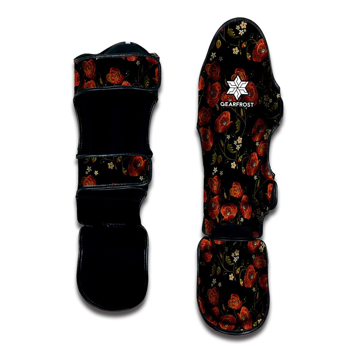 Embroidery Poppy Pattern Print Muay Thai Shin Guard