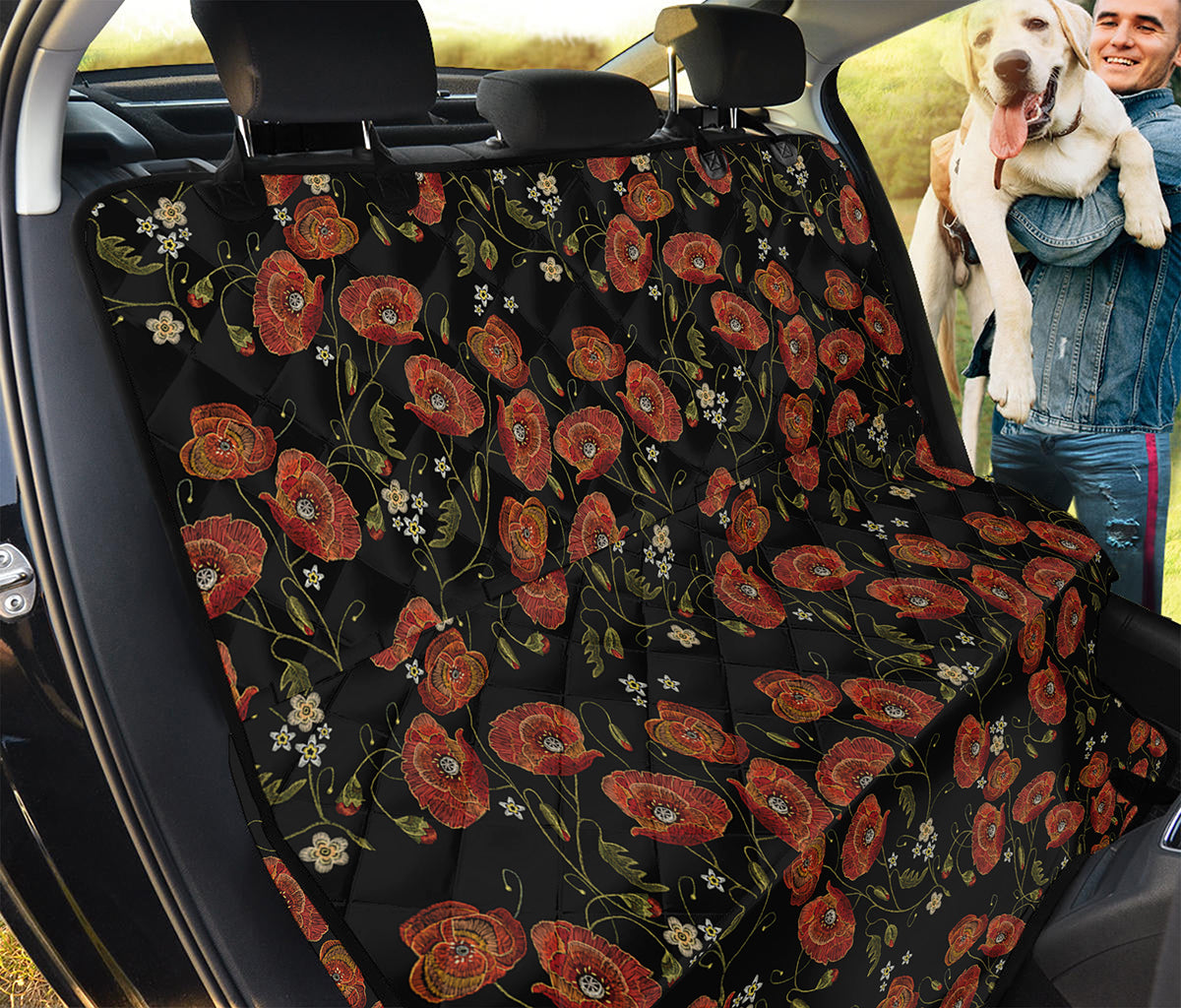 Embroidery Poppy Pattern Print Pet Car Back Seat Cover