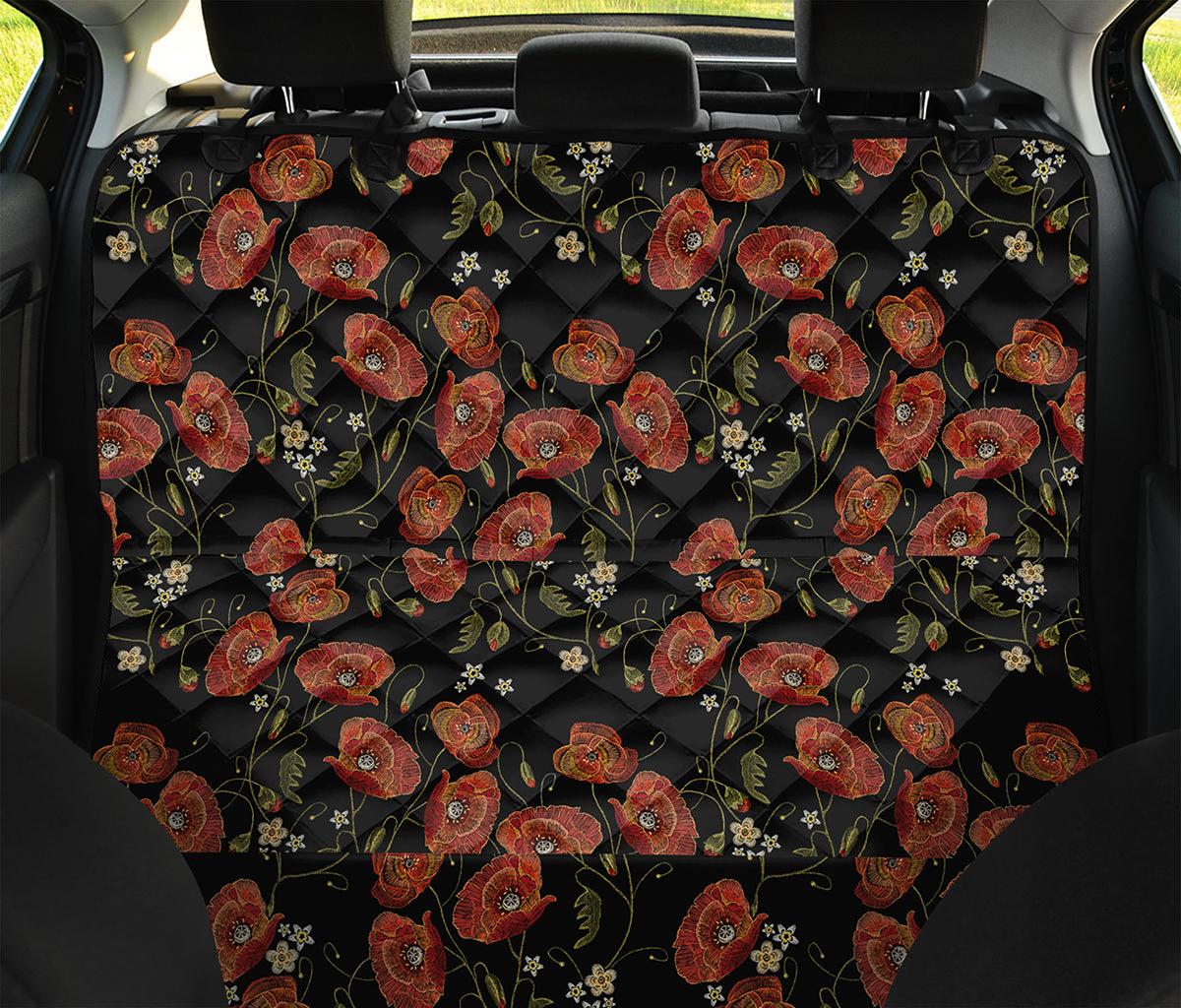 Embroidery Poppy Pattern Print Pet Car Back Seat Cover