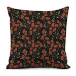 Embroidery Poppy Pattern Print Pillow Cover