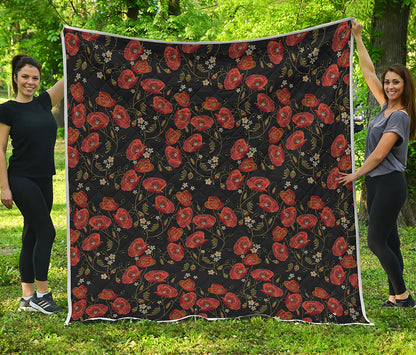 Embroidery Poppy Pattern Print Quilt
