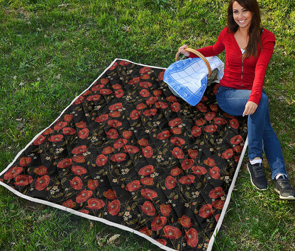 Embroidery Poppy Pattern Print Quilt