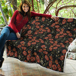 Embroidery Poppy Pattern Print Quilt