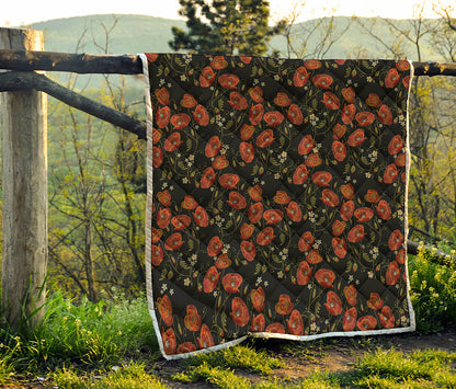 Embroidery Poppy Pattern Print Quilt