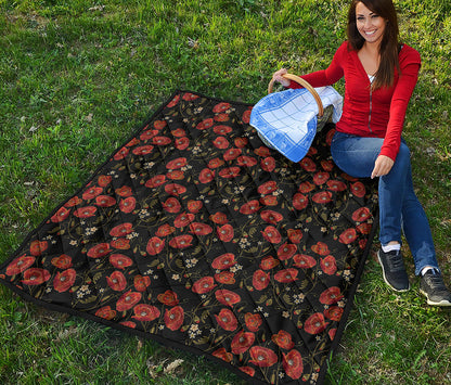 Embroidery Poppy Pattern Print Quilt