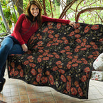 Embroidery Poppy Pattern Print Quilt