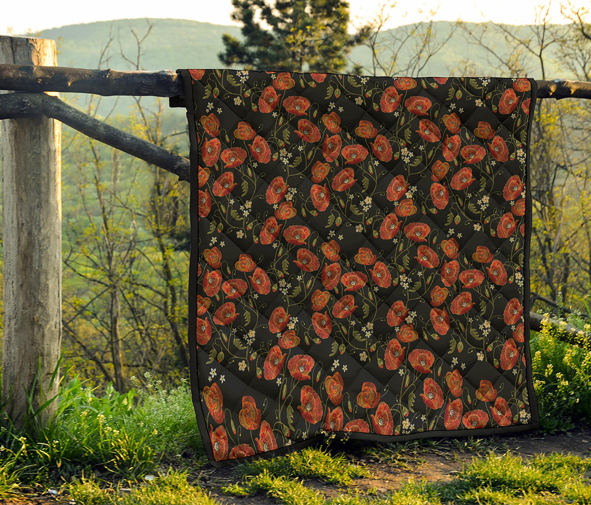 Embroidery Poppy Pattern Print Quilt