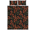 Embroidery Poppy Pattern Print Quilt Bed Set