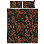 Embroidery Poppy Pattern Print Quilt Bed Set