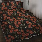 Embroidery Poppy Pattern Print Quilt Bed Set