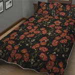 Embroidery Poppy Pattern Print Quilt Bed Set