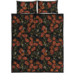 Embroidery Poppy Pattern Print Quilt Bed Set