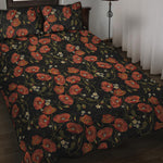 Embroidery Poppy Pattern Print Quilt Bed Set