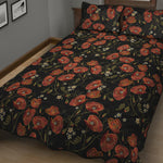 Embroidery Poppy Pattern Print Quilt Bed Set