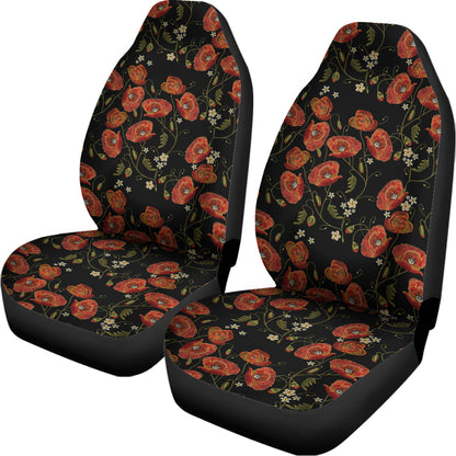 Embroidery Poppy Pattern Print Universal Fit Car Seat Covers