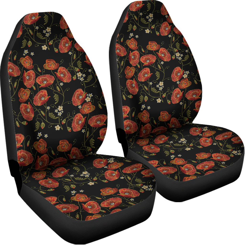 Embroidery Poppy Pattern Print Universal Fit Car Seat Covers