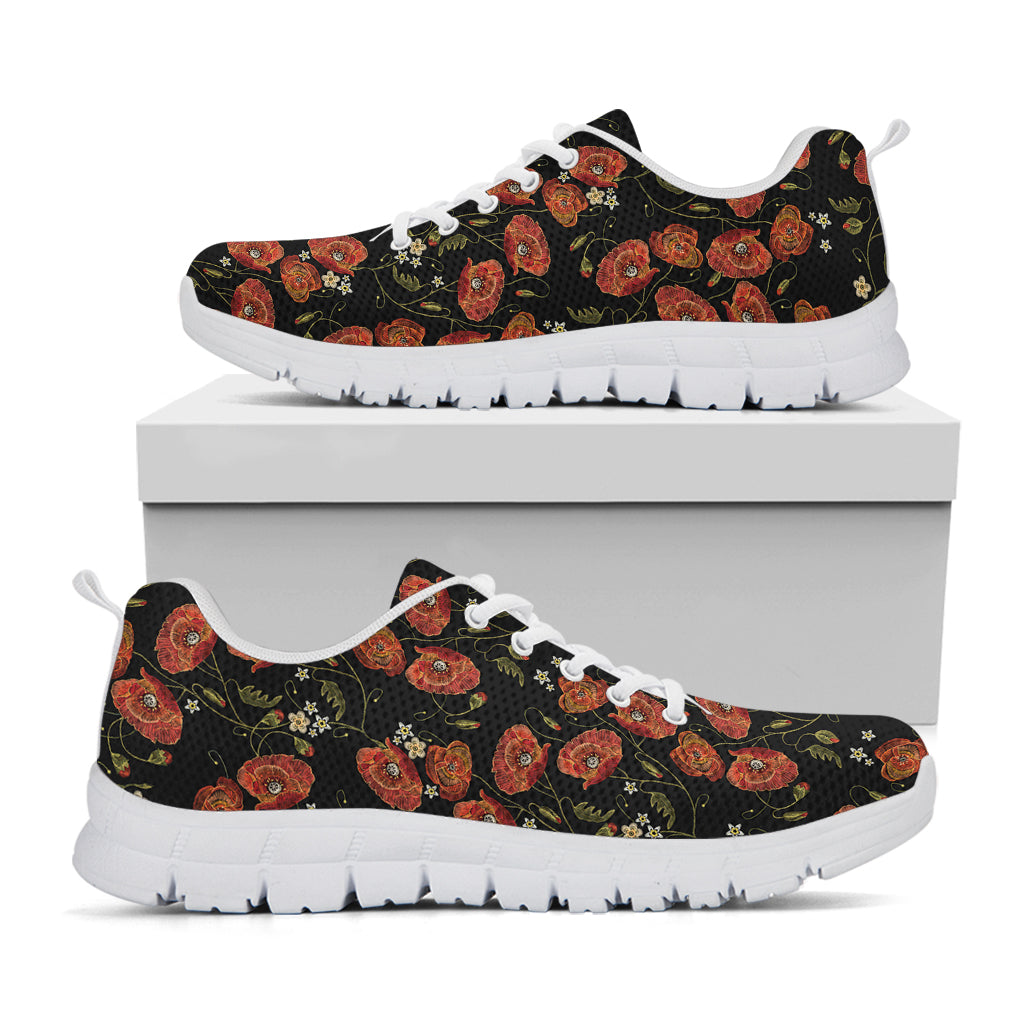 Embroidery Poppy Pattern Print White Sneakers