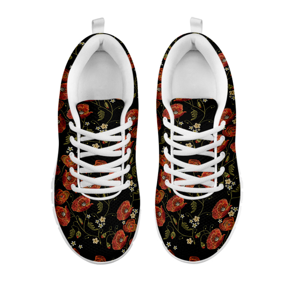 Embroidery Poppy Pattern Print White Sneakers