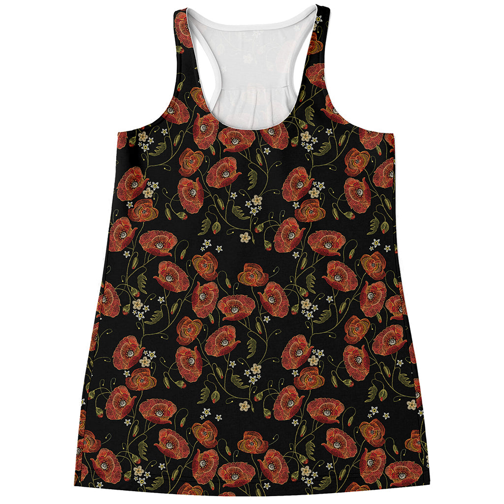 Embroidery Poppy Pattern Print Women's Racerback Tank Top