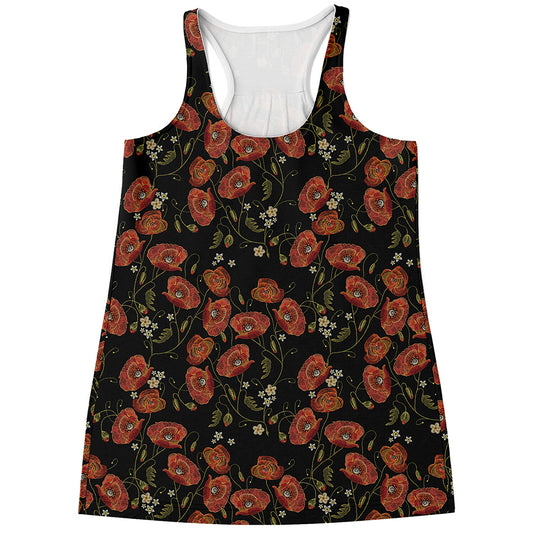 Embroidery Poppy Pattern Print Women's Racerback Tank Top