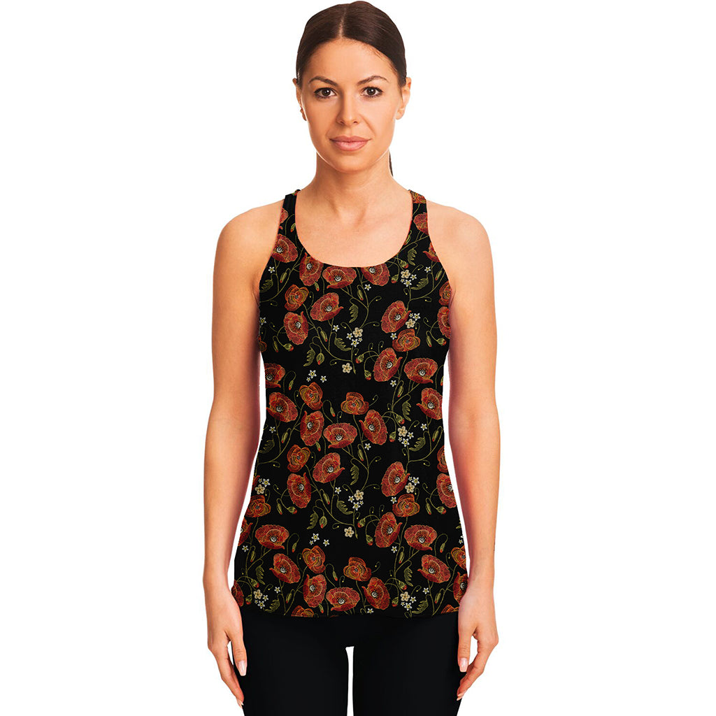 Embroidery Poppy Pattern Print Women's Racerback Tank Top