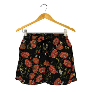 Embroidery Poppy Pattern Print Women's Shorts