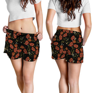 Embroidery Poppy Pattern Print Women's Shorts